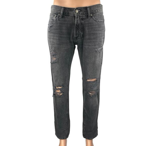 Abercrombie & Fitch Langdon Men's Black Distressed Slim Straight Denim Jeans 30 - Picture 1 of 5